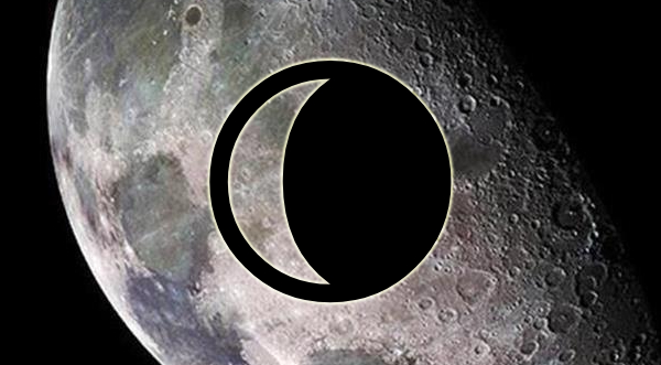 a photo of the Moon with the astrological Moon glyph superimposed upon it